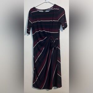Ann Taylor Burgundy and Navy Striped Midi Dress